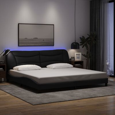 vidaXL Rám postele s LED osvětlením černý 200 x 200 cm textil