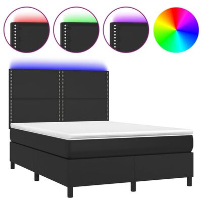 vidaXL Box spring postel s matrací a LED černá 140 x 190 cm umělá kůže