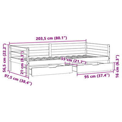 vidaXL Válenda se zásuvkami bílá 90 x 200 cm masivní borovice