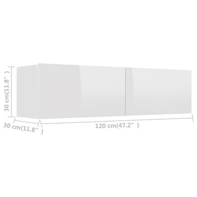 vidaXL TV stolek bílý s vysokým leskem 120x30x30 cm kompozitní dřevo