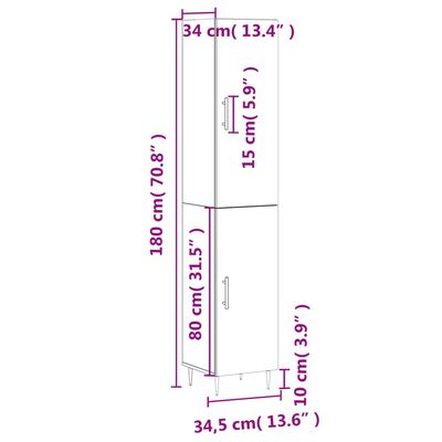 vidaXL Skříň highboard betonově šedá 34,5x34x180 cm kompozitní dřevo