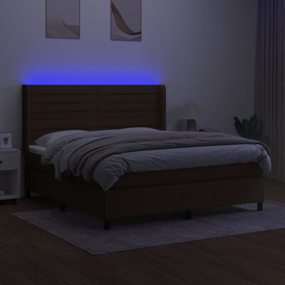 vidaXL Box spring postel s matrací a LED tmavě hnědá 180x200 cm textil