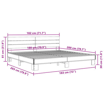 vidaXL Rám postele hnědý dub 180 x 200 cm kompozitní dřevo a kov