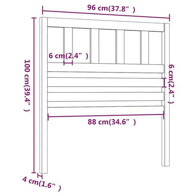 vidaXL Čelo postele černé 96 x 4 x 100 cm masivní borovice