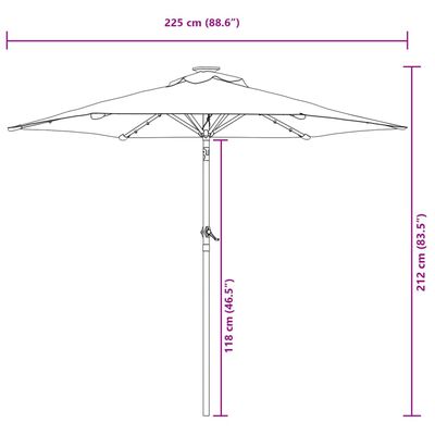 vidaXL Zahradní slunečník s LED a ocelovou tyčí zelený 225x225x212 cm