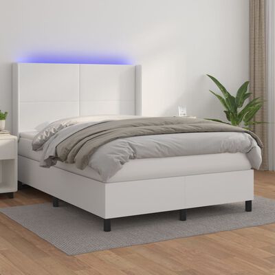 vidaXL Box spring postel s matrací a LED bílá 140x200 cm umělá kůže