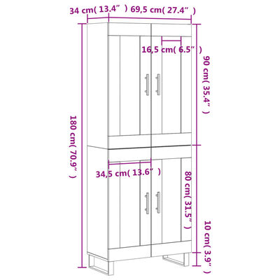 vidaXL Skříň highboard černá 69,5 x 34 x 180 cm kompozitní dřevo