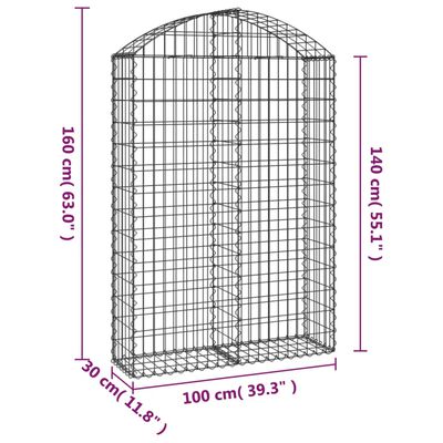 vidaXL Klenutý gabionový koš 100 x 30 x 140/160 cm pozinkované železo