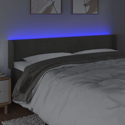 vidaXL Čelo postele s LED tmavě šedé 203 x 16 x 78/88 cm samet