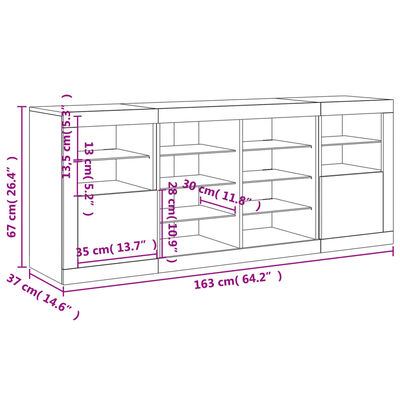 vidaXL Příborník s LED osvětlením bílý 163 x 37 x 67 cm