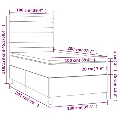 vidaXL Box spring postel s matrací a LED krémová 100x200 cm textil