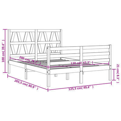 vidaXL Rám postele s čelem černý 120 x 200 cm masivní dřevo