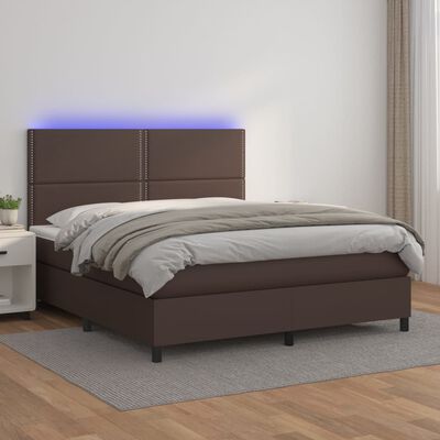 vidaXL Box spring postel s matrací a LED hnědá 140x200 cm umělá kůže