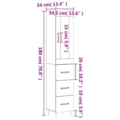 vidaXL Skříň highboard hnědý dub 34,5 x 34 x 180 cm kompozitní dřevo