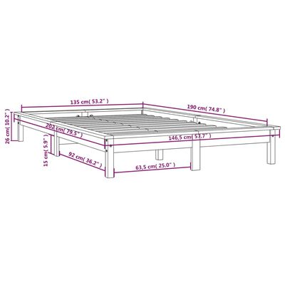 vidaXL Rám postele černý 135 x 190 cm Double masivní borovice