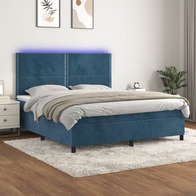 vidaXL Box spring postel s matrací a LED tmavě modrá 160x200 cm samet