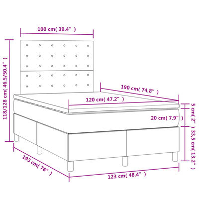 vidaXL Box spring postel s matrací a LED růžová 120 x 190 cm samet