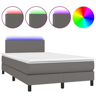 vidaXL Box spring postel s matrací a LED šedá 120 x 190 cm umělá kůže