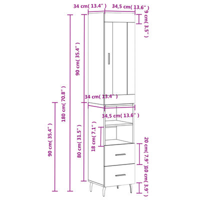 vidaXL Skříň highboard hnědý dub 34,5 x 34 x 180 cm kompozitní dřevo