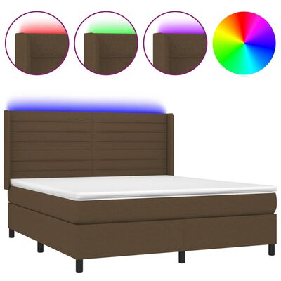 vidaXL Box spring postel s matrací a LED tmavě hnědá 180x200 cm textil