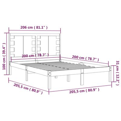 vidaXL Rám postele černý masivní borovice 200 x 200 cm