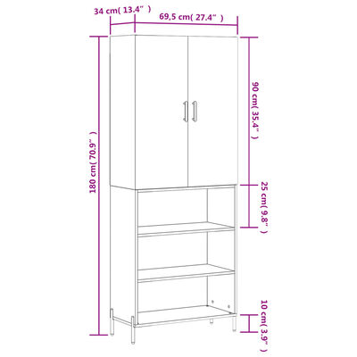 vidaXL Skříň highboard bílá 69,5 x 34 x 180 cm kompozitní dřevo