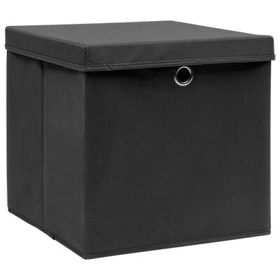 vidaXL Úložné boxy s víky 4 ks 28 x 28 x 28 cm černé