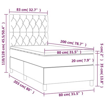 vidaXL Box spring postel s matrací tmavě hnědá 80x200 cm textil