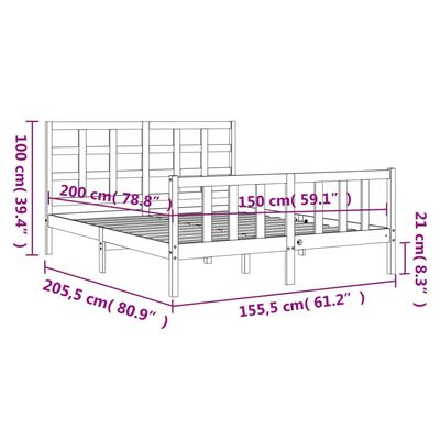 vidaXL Rám postele s čelem King Size masivní dřevo