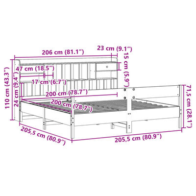 vidaXL Postel s knihovnou bez matrace 200 x 200 cm masivní borovice