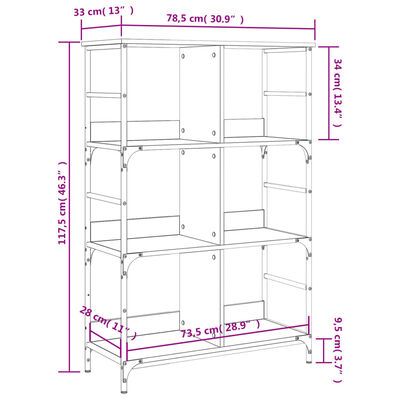 vidaXL Knihovna šedá sonoma 78,5 x 33 x 117,5 cm kompozitní dřevo