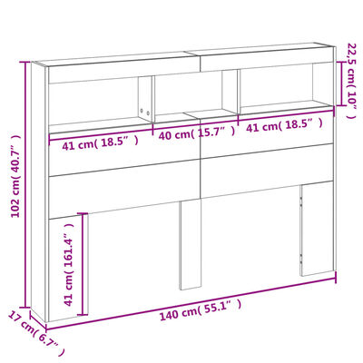 vidaXL Čelo postele úložný prostor a LED betonově šedé 140x17x102 cm