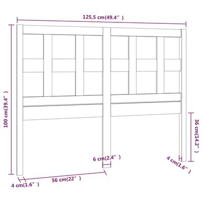 vidaXL Čelo postele bílé 125,5 x 4 x 100 cm masivní borovice