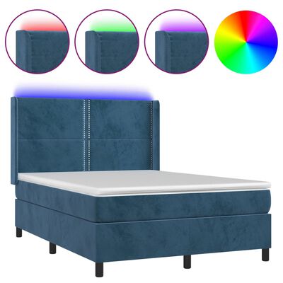 vidaXL Box spring postel s matrací a LED tmavě modrá 140x190 cm samet