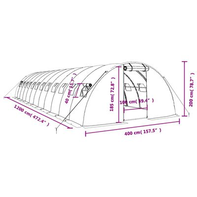 vidaXL Skleník s ocelovým rámem zelený 48 m² 12 x 4 x 2 m