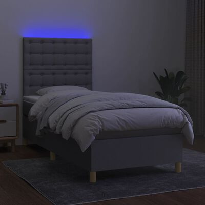 vidaXL Box spring postel s matrací a LED světle šedá 90x190 cm textil