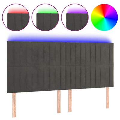 vidaXL Čelo postele s LED tmavě šedé 180x5x118/128 cm samet