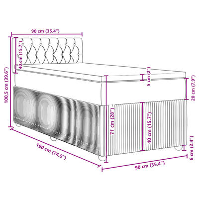 vidaXL Box spring postel s matrací světle šedá 90x190 cm samet