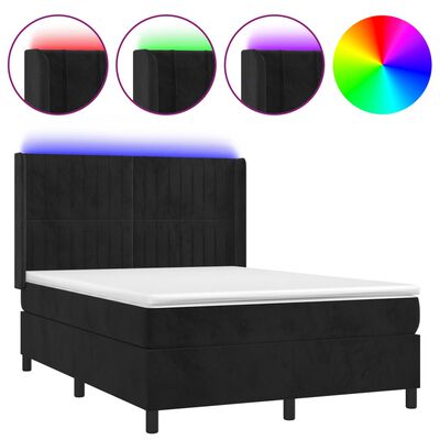 vidaXL Box spring postel s matrací a LED černá 140x200 cm samet