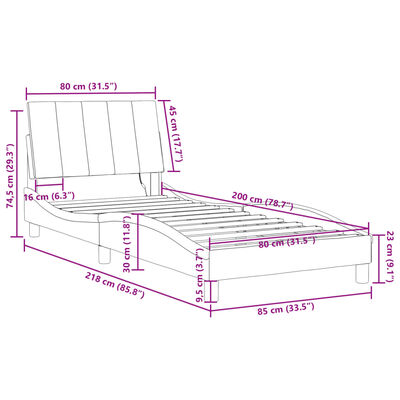 vidaXL Rám postele s LED osvětlením černý 80 x 200 cm samet