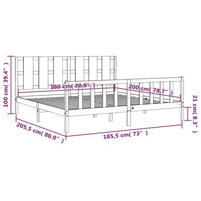 vidaXL Rám postele s čelem bílý 180 x 200 cm masivní dřevo