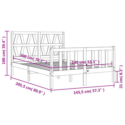 vidaXL Rám postele s čelem černý 140 x 200 cm masivní dřevo