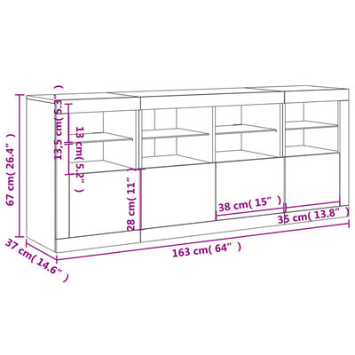 vidaXL Příborník s LED osvětlením bílý 163 x 37 x 67 cm