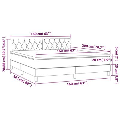 vidaXL Box spring postel s matrací a LED růžová 160x200 cm samet