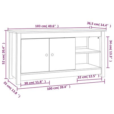 vidaXL TV skříňka bílá 103 x 36,5 x 52 cm masivní borové dřevo