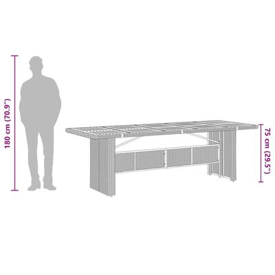 vidaXL Zahradní stůl se skleněnou deskou šedý 240x90x75 cm polyratan