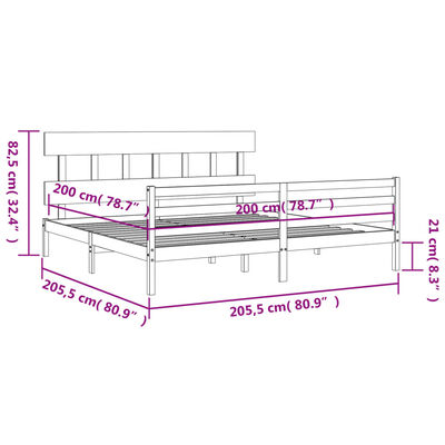 vidaXL Rám postele s čelem 200 x 200 cm masivní dřevo