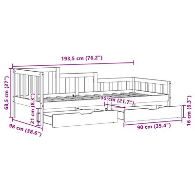 vidaXL Válenda se zásuvkami bílá 90 x 200 cm masivní borovice