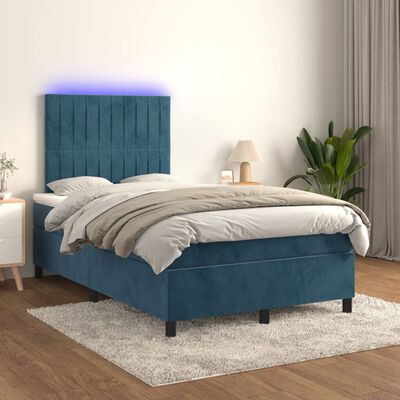 vidaXL Box spring postel s matrací a LED tmavě modrá 120x200 cm samet