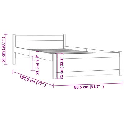 vidaXL Rám postele medově hnědý masivní dřevo 75x190cm malé jednolůžko